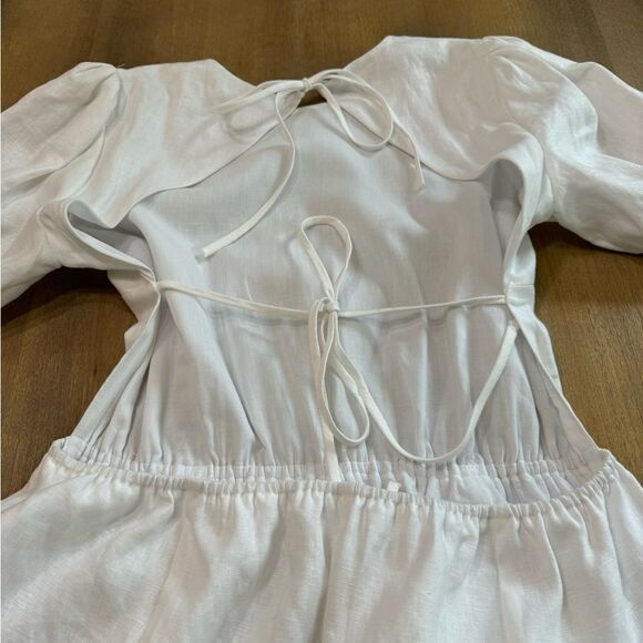 Reformation Linen Midi Dress Open Back Puff Sleeve White Size 12 - Picture 15 of 16